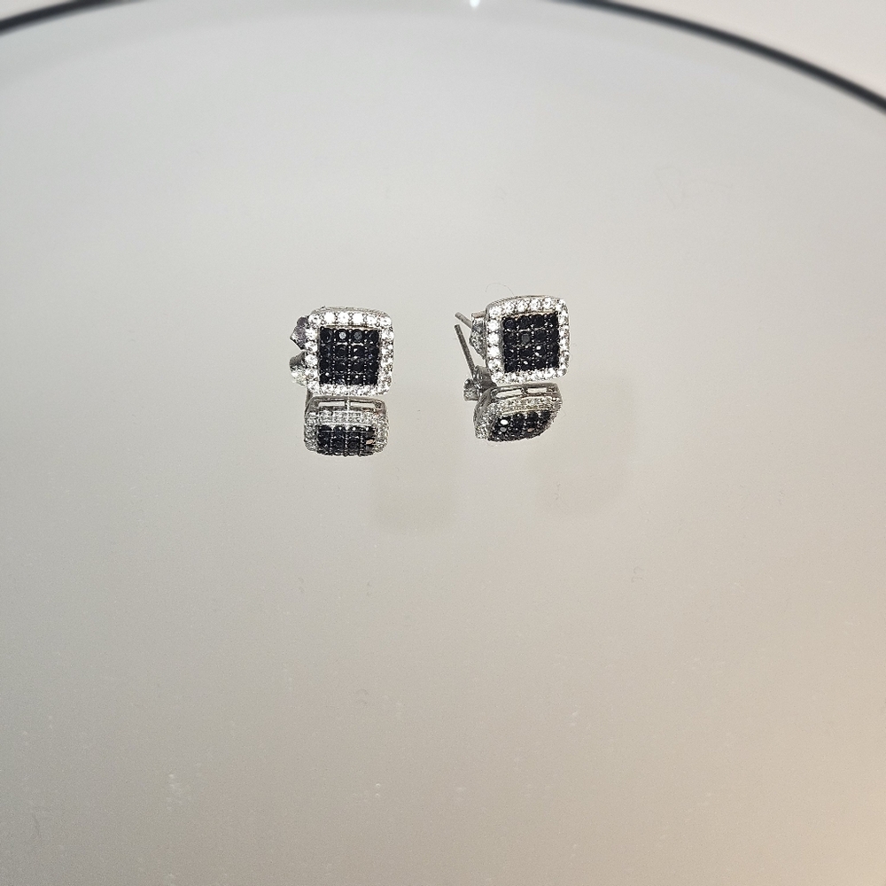 Square Black and White Earrings